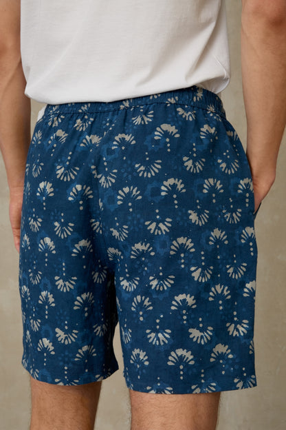 Shorts - Bidatsu Woodblock Indigo Dye - Blau